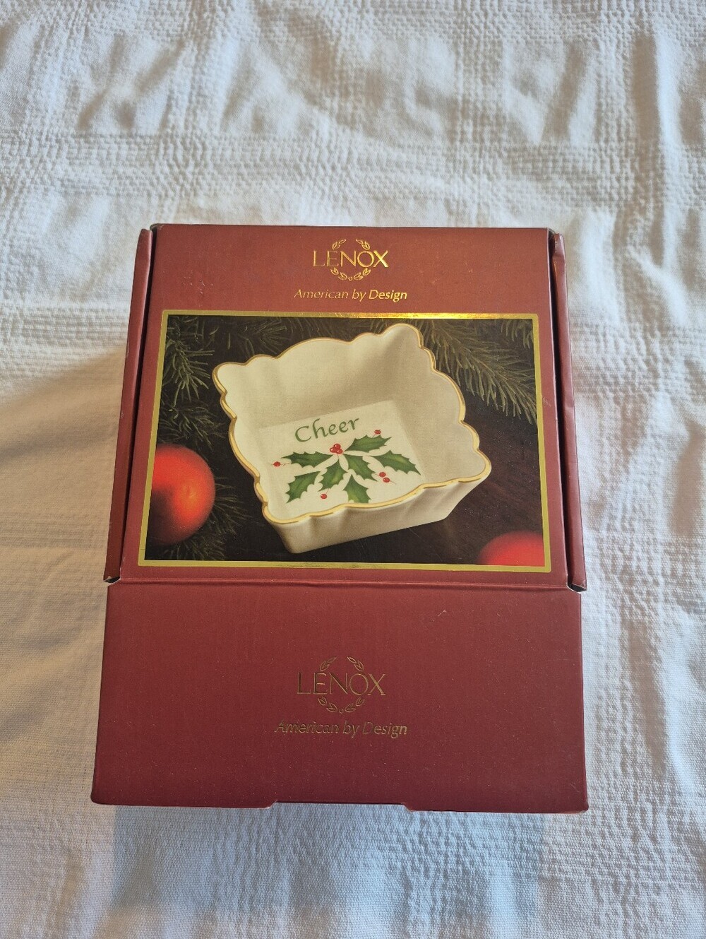 Lenox American by Design Holiday 4.25" Fluted Square Dish "Cheer" New